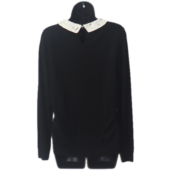 Lace Collar Tippi Sweater Classic Contrast Fitted Top (J. Crew) - Picture 2 of 5